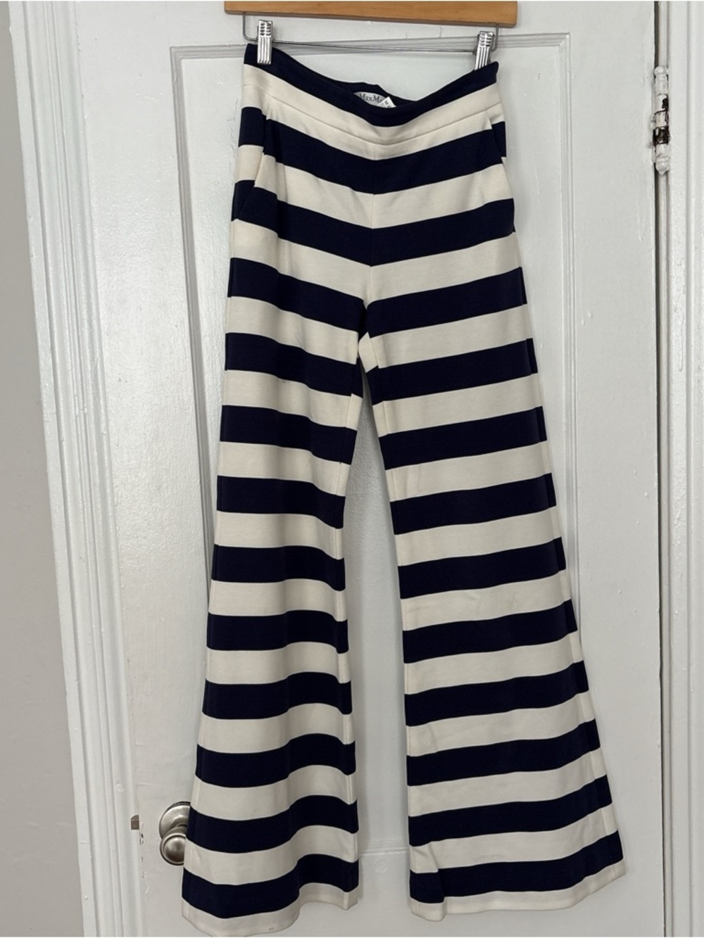 Max Mara Striped Wide-Leg Pants in Navy and White